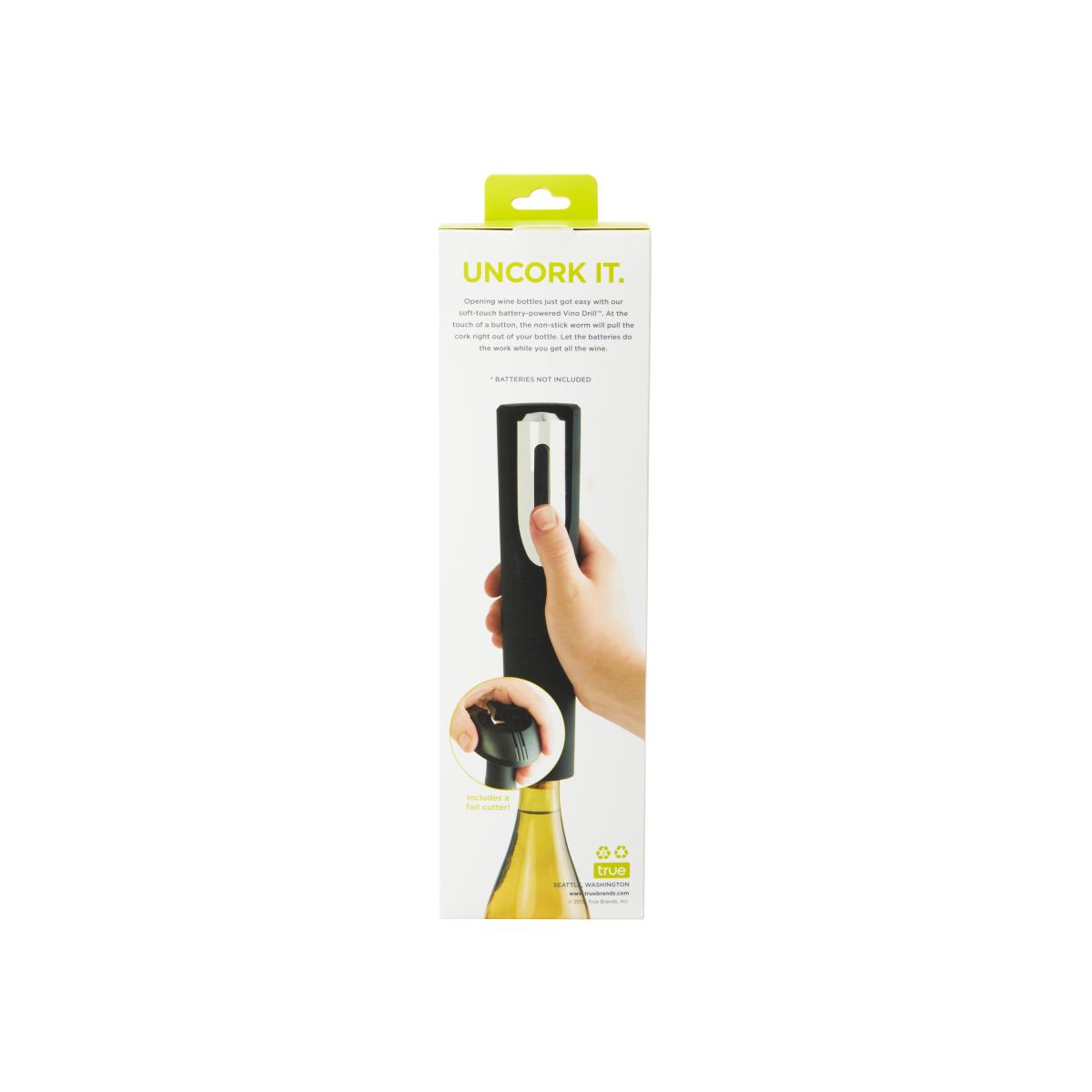 True Vino Drill Electric Wine Bottle Opener - Automatic Corkscrew Wine Opener with Foil Cutter and Stand - Black Set of 1 - thumbnail 6