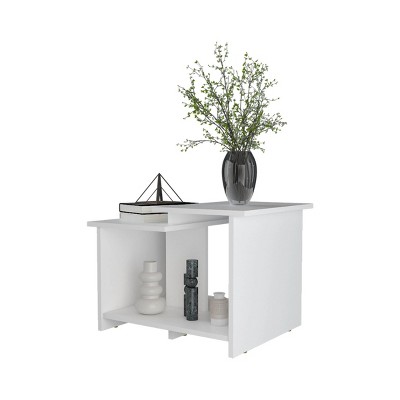 Syemin End Tables Modern Simple Glass Coffee Table, Small Side Table, End Tables Living Room, Sofa Side Table, White, 23.6"*17.7"*16.6"