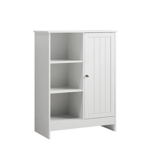 Gulches 23.62" Bathroom Floor Cabinet - White MDF Storage Rack with 1 Cabinet & 3 Open Compartments, Adjustable Shelves for Bathroom - 1 of 4