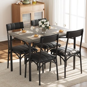 5-Piece Industrial Dining Table Set, Compact Kitchen Table with 4 Upholstered Chairs, Gray/Retro/Black - 1 of 4
