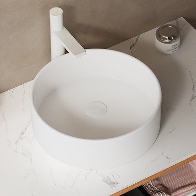 DOMETOUR 14'' Bathroom Round Ceramic Sink without Faucet, White
