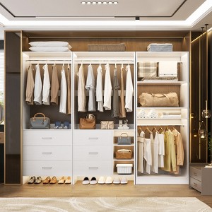 Besiost Set of 3 Closet Organizer System with Wood Drawers, Freestanding Wardrobe with Hanging Rods - 1 of 4