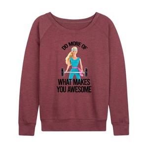 Women's - Barbie - Do More of What Makes You Awesome Lightweight French Terry Wide Neck Long Sleeve Shirt - 1 of 4