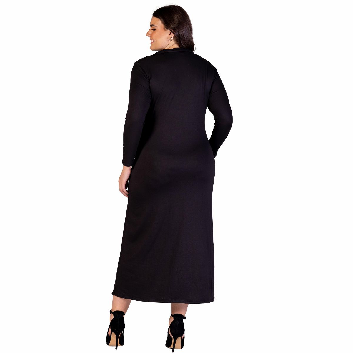 Plus Size Comfortable Collared Wrap Maxi Dress - 24seven Comfort Apparel™ - thumbnail 3