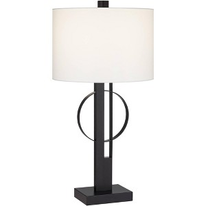 Possini Euro Design Galaxy 32" Tall Geometric Base Large Modern End Table Lamp Dual USB Ports Black Metal Single White Shade Living Room Charging - 1 of 4