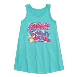 Girls' - Instant Message - Sweet Cherry Soda Pop Graphic Sleeveless Aline Dress - 1 of 3