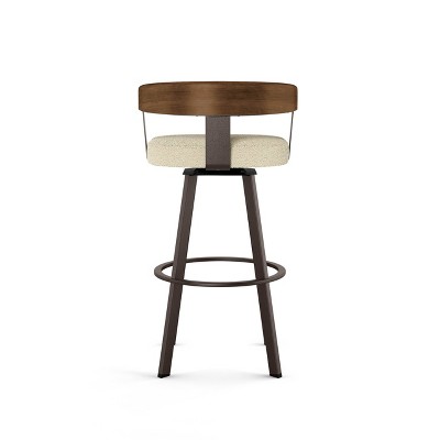 Lars 30'' Swivel Bar Stool in Cream Bouclé and Brown Wood