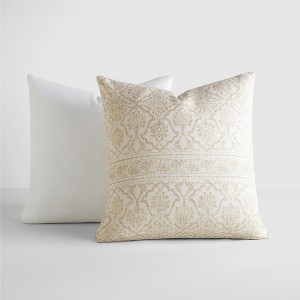 2-Pack Cotton Slub Natural Antique Floral Throw Pillows and Pillow Inserts Set - Becky Cameron, Antique Floral Natural, 20 x 20 - 1 of 4