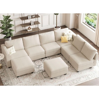 Belffin Modular Sectional Couch with Storage Ottoman U Shaped Corduroy Sectional Sofa with Chaise Convertible Modern Sectional Sofa Couch