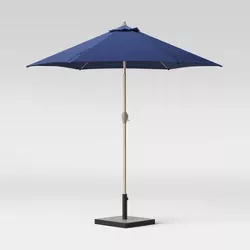 9' x 9' Round Patio Umbrella DuraSeason Fabric™ Denim - Light Wood Pole - Threshold™