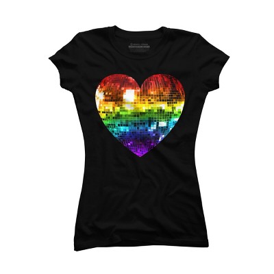 Adult Design By Humans Disco Ball Rainbow Heart By melvillesT-Shirt