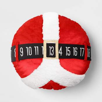 16" Santa Belt Countdown Calendar Round Christmas Novelty Throw Pillow Red/White - Wondershop™