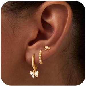 Freekiss 3 Pairs Gold Hoop Earrings Set: Dainty Stud Earrings Trendy Small 14K Gold Plated Hypoallergenic Dangle Cartilage - 1 of 4