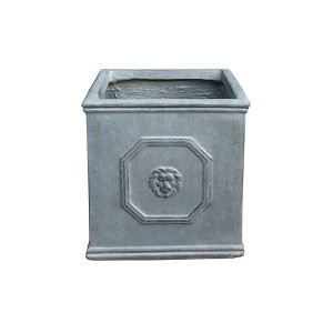12.6" Kante Lightweight Classic Square English Style Lion Head Concrete Planter Antique Gray - Rosemead Home & Garden, Inc. - 1 of 4