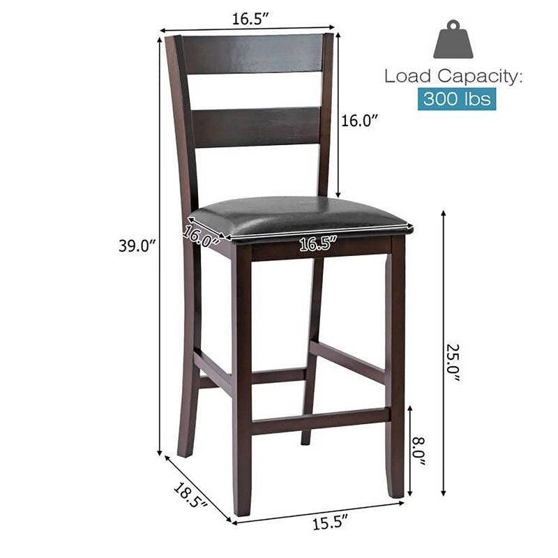 Costway 4-Pieces Bar Stools Counter Height Chairs w/ PU Leather Seat Espresso, 4 of 11