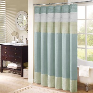 PAGED 72x72 Inch Shower Curtain Elegant Faux Silk Shower Curtain with Color Block Stitching Design for Bathroom, Machine Washable - 1 of 4