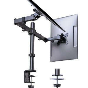 Dual arm monitor stand, can accommodate 2 screens up to 32 In, each monitor arm can support 17.6 LBS, Easy Installation - 1 of 4