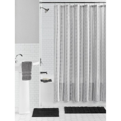 LunaLulinlk 15 Piece Shower Curtain Set, Black/White Stripe