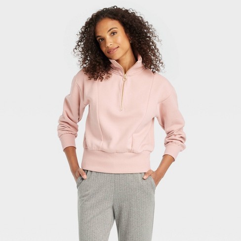 Women s Quarter Zip Sweatshirt A New Day Light Pink L Target