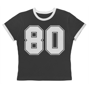 Rerun Island Women's 80 Collegiate White Short Sleeve Graphic Cotton Retro Vintage Ranger Baby Tee - Caviar White 1X - 1 of 4