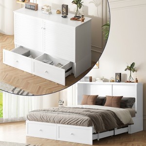 Mjkone Modern Queen Size Murphy Bed with USB ports & 2 Drawers - 1 of 4