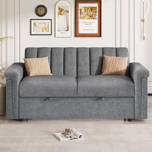 91.7" Woven Fabric 2-Seater Convertible Sofa Bed with Adjustable Backrest - 1 of 4