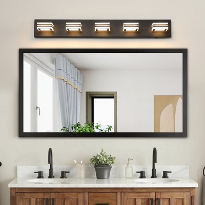 34" Modern 5 Light LED Vanity Light Sleek Bathroom Wall Fixture, Iron & Acrylic, Dimmable & Energy Efficient