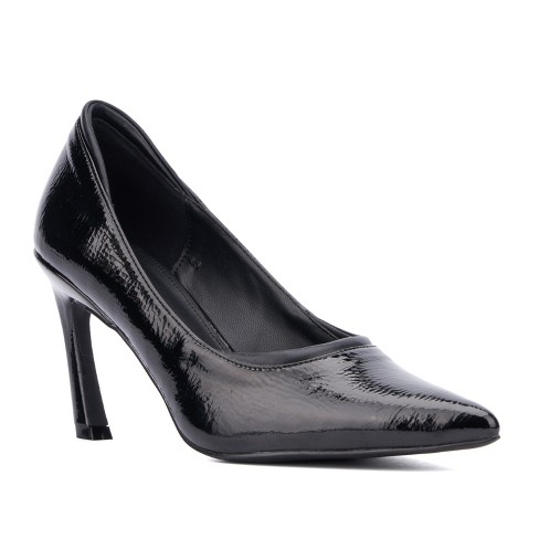 New York Company Women s Kailynn Pointy Textured Pump Heels 6.5 BLACK PATENT