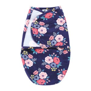 Hudson Baby Infant Girl Plush Faux Fur Swaddle Wrap, Navy Bold Floral, 0-3 Months - 1 of 2
