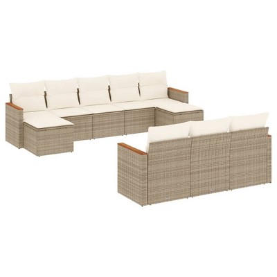 vidaXL 11 Piece Patio Sofa Set with Cushions Poly Rattan - Beige Without Table