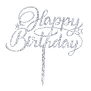 O'Creme Silver 'Happy Birthday' with Stars Cake Topper - 1 of 2