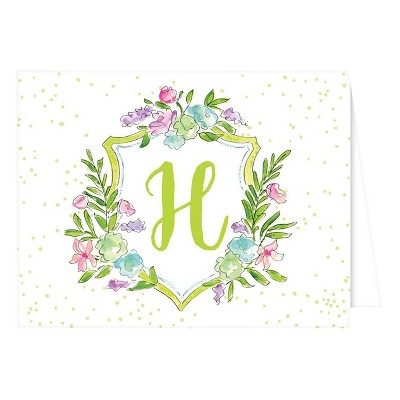 10ct Folded Notes - Vintage Floral Crest Monogram - H