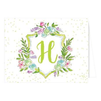 10ct Folded Notes - Vintage Floral Crest Monogram - H