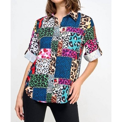 Women's Norma Animal Print Block Embellished Shirt - Pastel Design