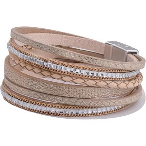 Trendy Layered Boho Leather Wrap Bracelets with Magnetic Clasp, Stackable Bohemian Jewelry Gifts for Women - 1 of 4