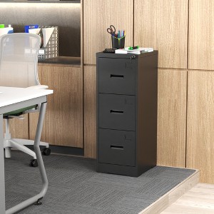 ORRD 3-Drawer Metal Vertical File Cabinet with Lock & Card Slot - Fits A4/Legal/Letter, Narrow Design, Black - 1 of 4
