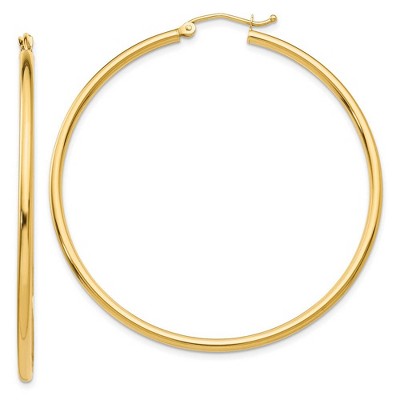 Black Bow Jewelry 2mm x 50mm 14k Yellow Gold Classic Round Hoop Earrings