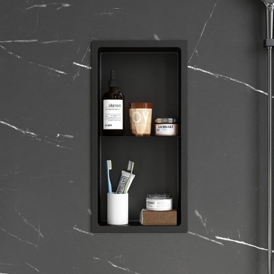 FUFU&GAGA Stainless Steel Wall Niche - White Powder-Coated/Black PVD Nano Titanium Plated, 3.0mm Thick Steel Shelf & Waterproof Edge Design