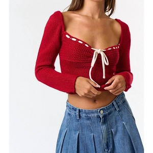 Women's Crimson Contrast Sweater Top - Blue Blush - 1 of 3