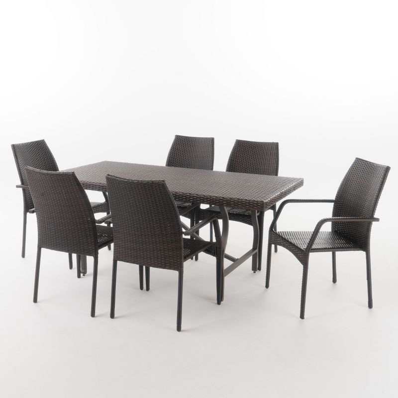 Alexandria 7pc Wicker Dining Set - Multibrown - Christopher Knight Home, 3 of 6
