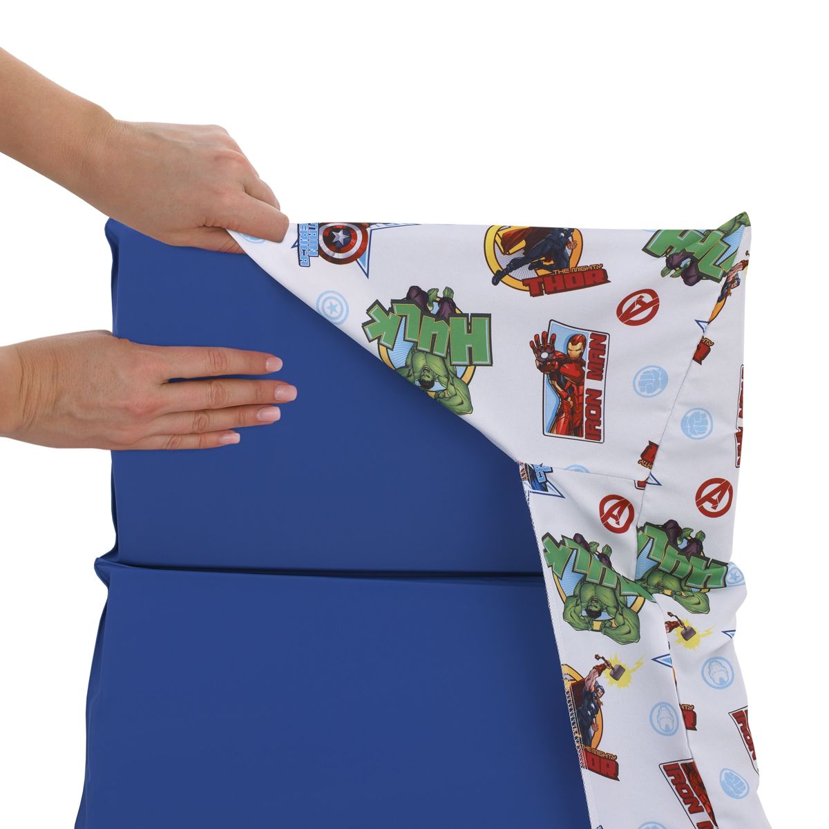 NoJo Marvel The Avengers I Am A Hero Blue, Green, Red, and Yellow Preschool Nap Pad Sheet - thumbnail 3