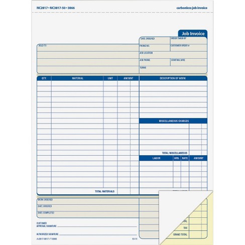 Adams Job Invoice Forms 2-Part Corbels 100 St./BK for sale online 
