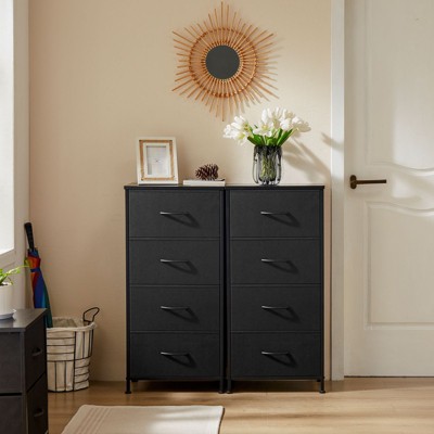 Black Vertical 4-Drawer Fabric Storage Dresser with Metal Frame