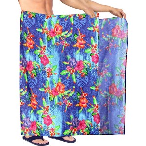 HAPPY BAY Men's Lava Lava Hawaiian Vacation Sarongs Summer Long Beach Cover Up Swimwear Holidays Pareo Beachwear For Men One Size Blue, Floral - 1 of 4