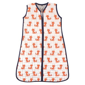 Hudson Baby Infant Boy Muslin Cotton Sleeveless Wearable Sleeping Bag, Sack, Blanket, Foxes - 1 of 2
