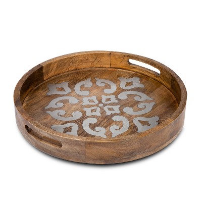 GG Collection 20-Inch Heritage Collection Wood and Metal Round Tray