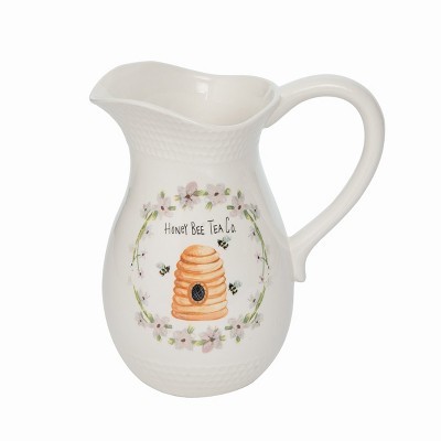 Transpac Dolomite 8" White Spring Honey Bee Tea Co. Pitcher