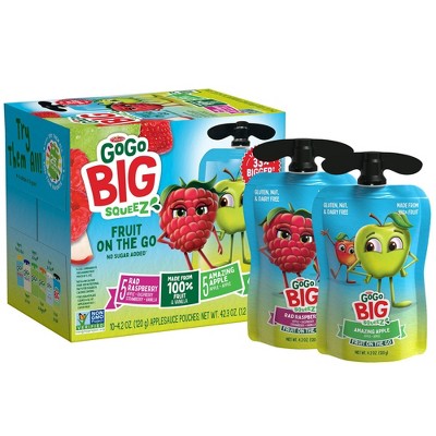 GoGo SqueeZ Big Variety Pack Apple Apple Rasp Straw Van - 42.3oz/10ct