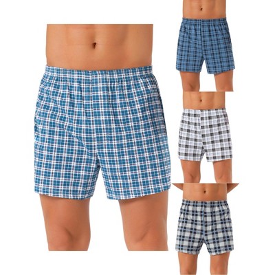 INSPIRE CHIC Men's 4 Pack Elastic Waistband Plaid Pattern Boxer Shorts