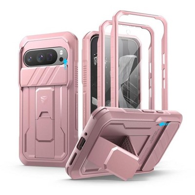 Dexnor for Google Pixel 9 Pro Case with Slide Camera Cover & Built-in Screen Protector & Heavy-Duty Kickstand,Full-Body Protective Cover,Peony Pink